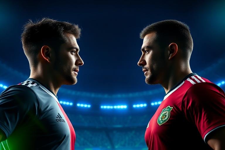 Dois jogadores de futebol frente a frente